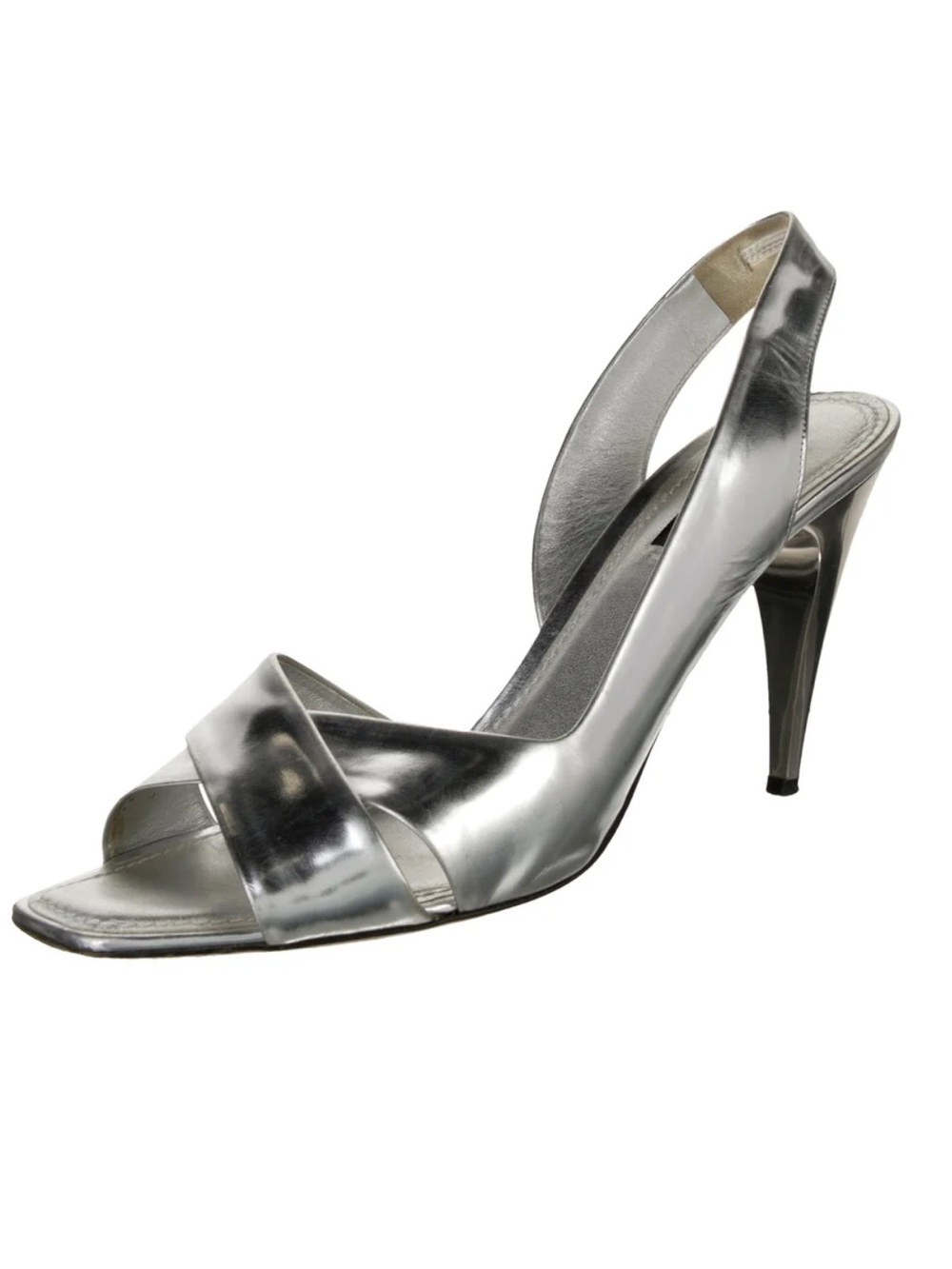 Louis Vuitton Metallic Silver Slingback High Heel Sandal